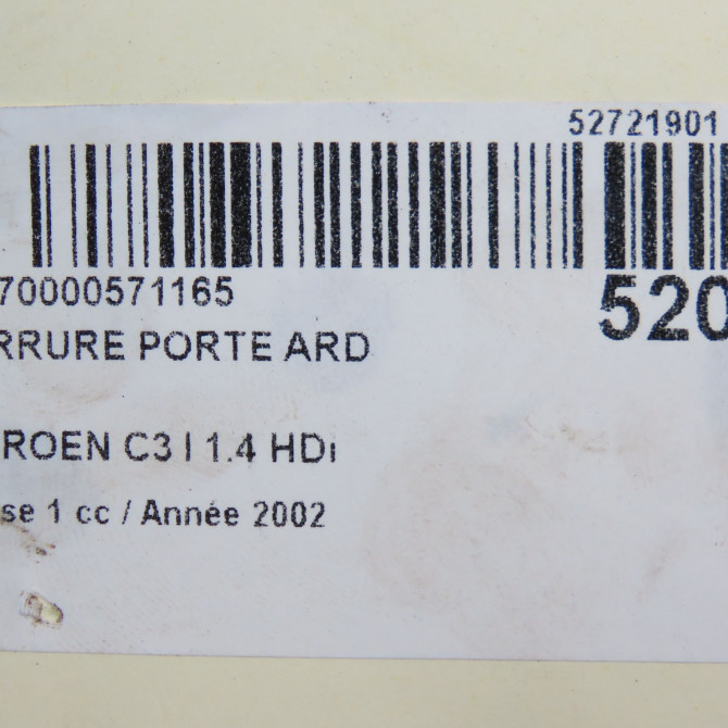 Serrure porte ard occasion CITROEN C3 I Phase 1 04-2002->10-2005 1.4 HDi 9138C1 6