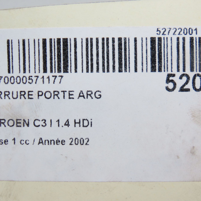 Serrure porte arg occasion CITROEN C3 I Phase 1 04-2002->10-2005 1.4 HDi 9137A1 6