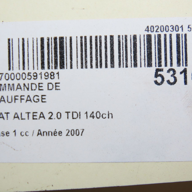 Commande de chauffage occasion SEAT ALTEA Phase 1 04-2004->05-2009 2.0 TDI 140ch 5P0907044F1UQ 6