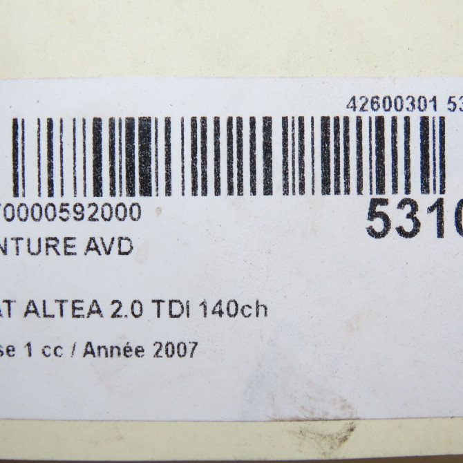 Ceinture avant droite occasion SEAT ALTEA Phase 1 04-2004->05-2009 2.0 TDI 140ch 5P0857706BRAA 7
