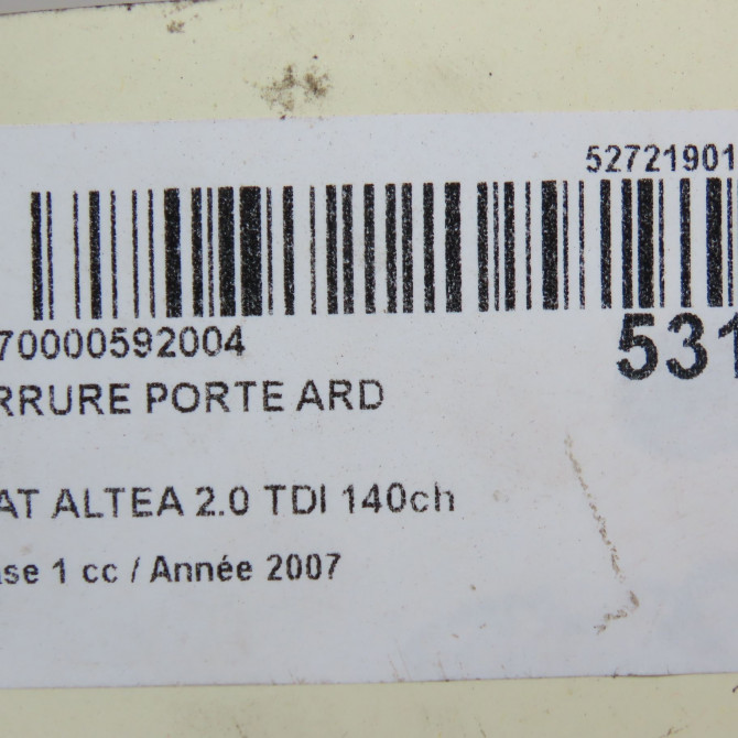 Serrure porte ard occasion SEAT ALTEA Phase 1 04-2004->05-2009 2.0 TDI 140ch 1P0839016A 6