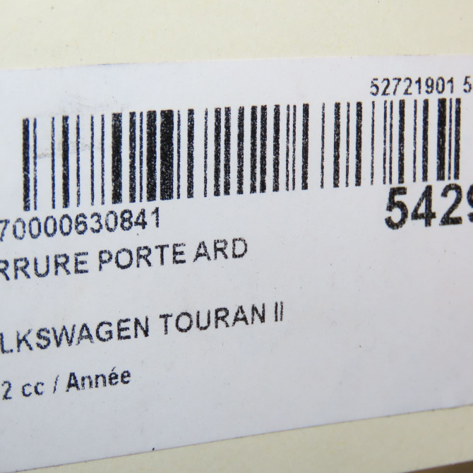 Serrure porte ard occasion VOLKSWAGEN TOURAN II Phase 1 09-2010->12-2015 7L0839016D 6