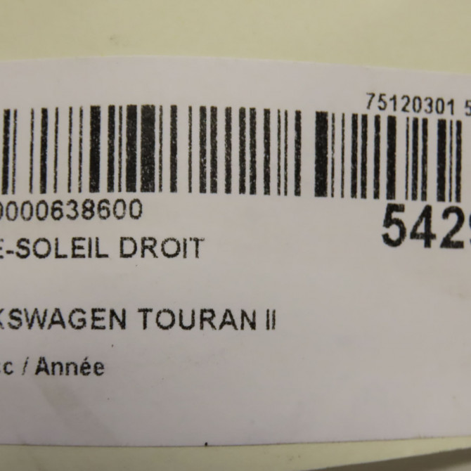 Pare-soleil droit occasion VOLKSWAGEN TOURAN II Phase 1 09-2010->12-2015 1T0857552J2G5 5