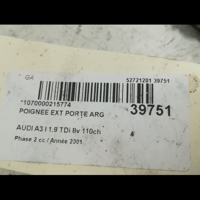Poignee ext porte arg occasion AUDI A3 I Phase 2 10-2000->06-2003 1.9 TDi 8v 110ch 4B0839207GRU 3