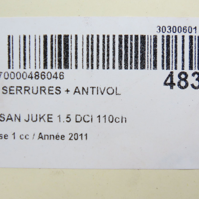 Kit serrures + antivol occasion NISSAN JUKE Phase 1 09-2010->... 1.5 DCI 110ch 998101KA0C 5