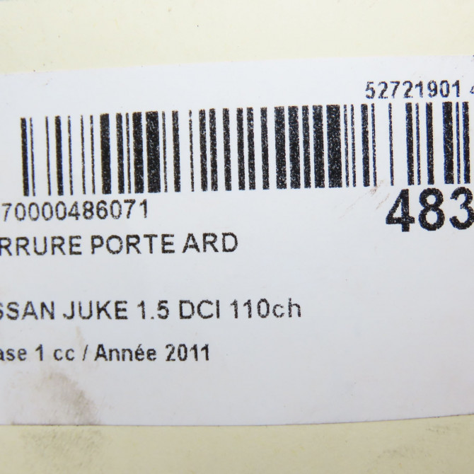 Serrure porte ard occasion NISSAN JUKE Phase 1 09-2010->... 1.5 DCI 110ch 825001KA1A 6