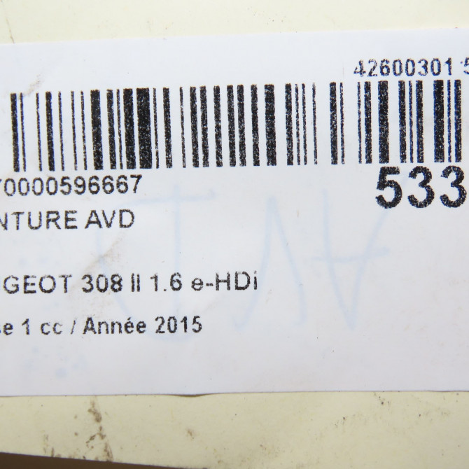 Ceinture avant droite occasion PEUGEOT 308 II 308 II Phase 1 2013-06-01->2017-08-31 1.6 e-HDi 115ch 96776852XX 7