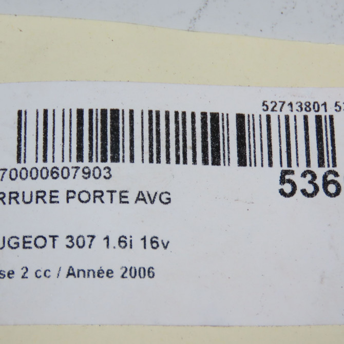 Serrure porte avg occasion PEUGEOT 307 Phase 2 06-2005->03-2008 1.6i 16v 9135Z0 6