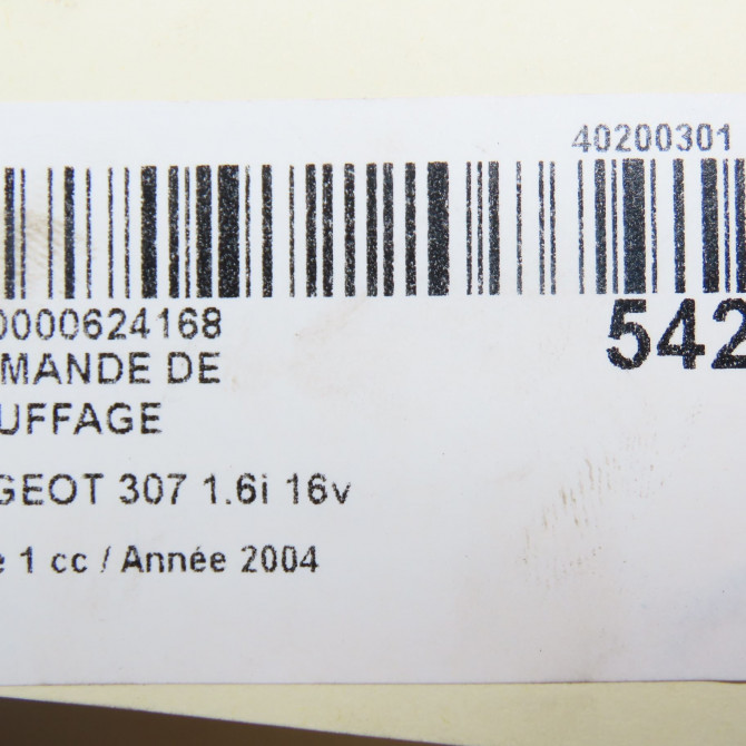Commande de chauffage occasion PEUGEOT 307 Phase 1 04-2001->06-2005 1.6i 16v 6451ZQ 7