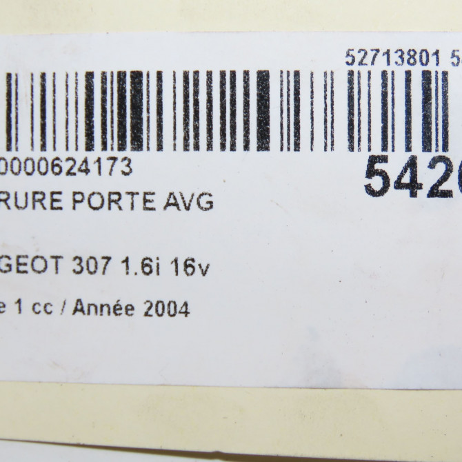 Serrure porte avg occasion PEUGEOT 307 Phase 1 04-2001->06-2005 1.6i 16v 9135Z0 5