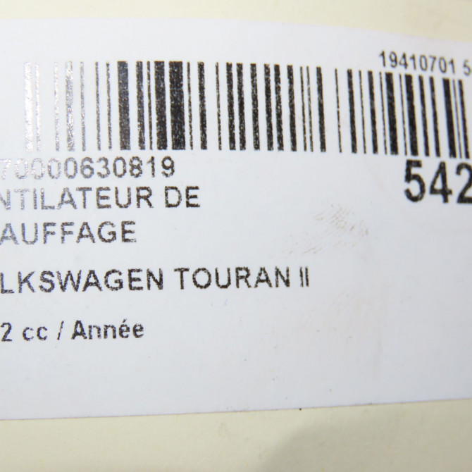 Ventilateur de chauffage occasion VOLKSWAGEN TOURAN II Phase 1 09-2010->12-2015 1K1820021 6