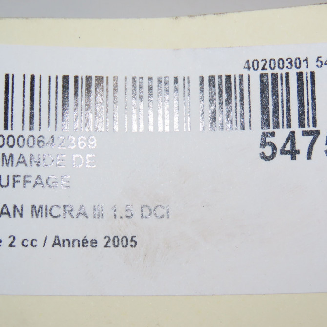 Commande de chauffage occasion NISSAN MICRA III Phase 2 11-2005->11-2007 1.5 DCI 86ch 27500BC54A 6