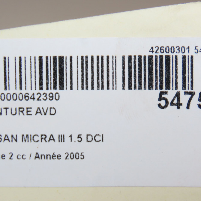 Ceinture avant droite occasion NISSAN MICRA III Phase 2 11-2005->11-2007 1.5 DCI 86ch 86884BC31C 6