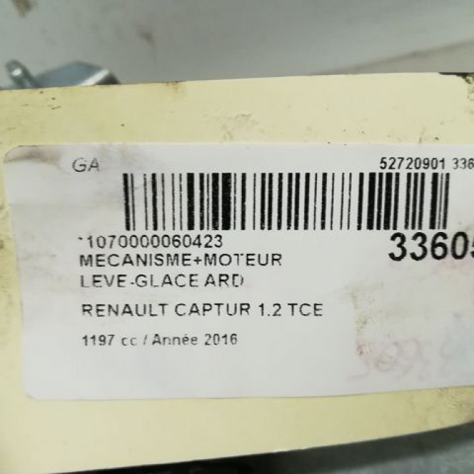 Mecanisme+moteur leve-glace ard occasion RENAULT CAPTUR Phase 1 02-2013->... 1.2i 118 16V 827009380R 4