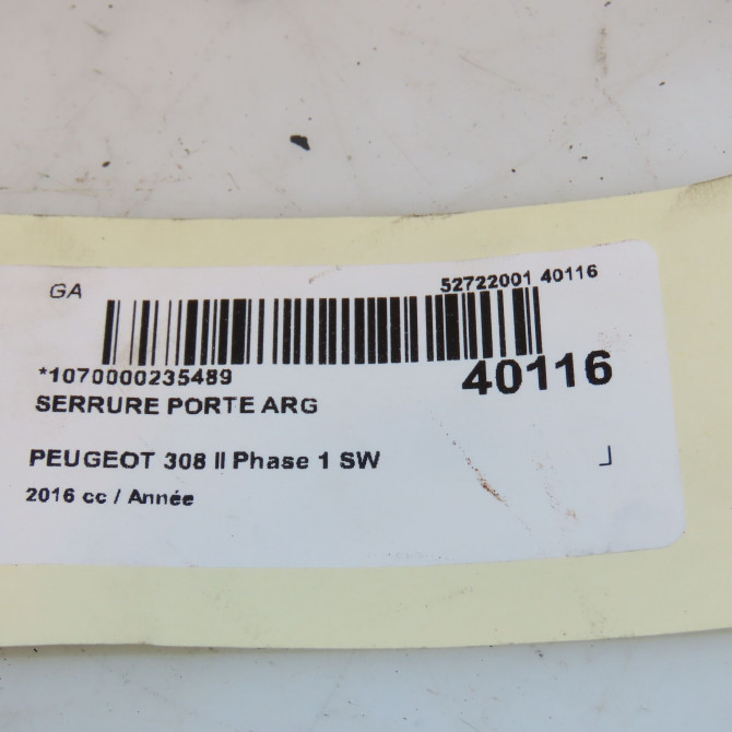 Serrure porte arg occasion PEUGEOT 308 II Phase 1 SW 02-2014->08-2017 9826126080 3