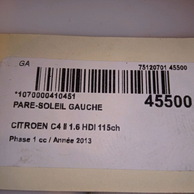 Pare-soleil gauche occasion CITROEN C4 II Phase 1 10-2010->01-2015 1.6 HDI 115ch 16128919BJ 5