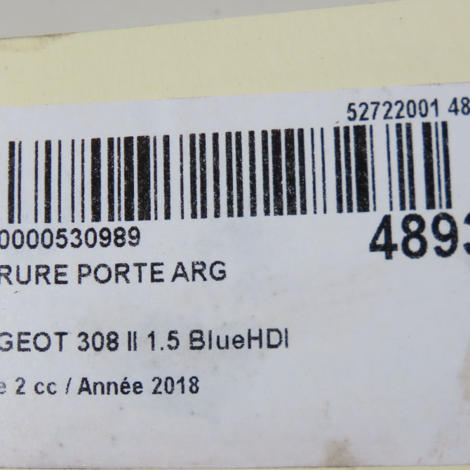 Serrure porte arg occasion PEUGEOT 308 II Phase 1 04-1995->04-1999 1.5 BlueHDI 100ch 9826126080 8