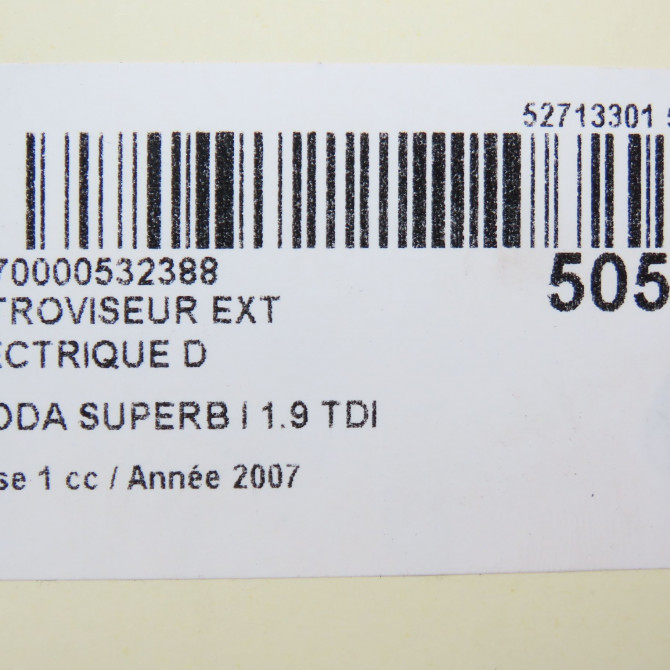 Retroviseur exterieur electrique droit occasion SKODA SUPERB I Phase 1 06-2002->06-2008 1.9 TDI 130ch 3U1857508AM01C 6
