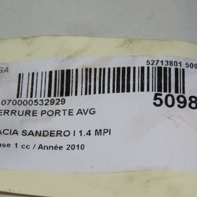 Serrure porte avg occasion DACIA SANDERO I Phase 1 06-2008->10-2012 1.4 MPI 75ch 8200735227 5