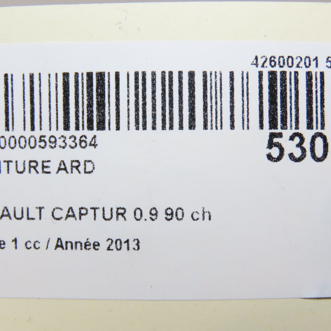 Ceinture arrière droite occasion RENAULT CAPTUR Phase 1 02-2013->... 0.9 90 ch 888405148R 5