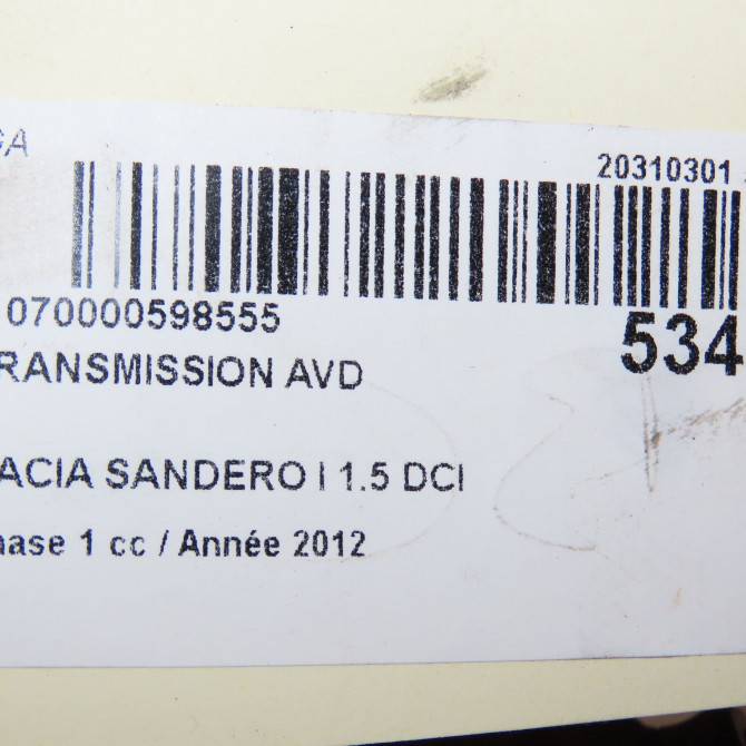 Transmission avant droite occasion DACIA SANDERO I Phase 1 06-2008->10-2012 1.5 DCI 75ch 391008333R 5