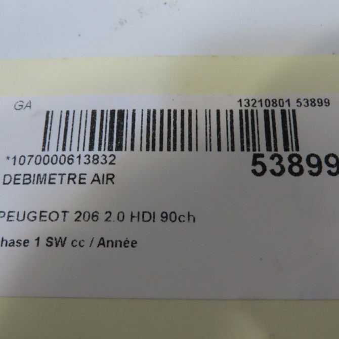 Debimetre air occasion PEUGEOT 206 206 phase 1 SW 2002-06-01->2006-12-31 2.0 HDI 90ch 19208Q 6