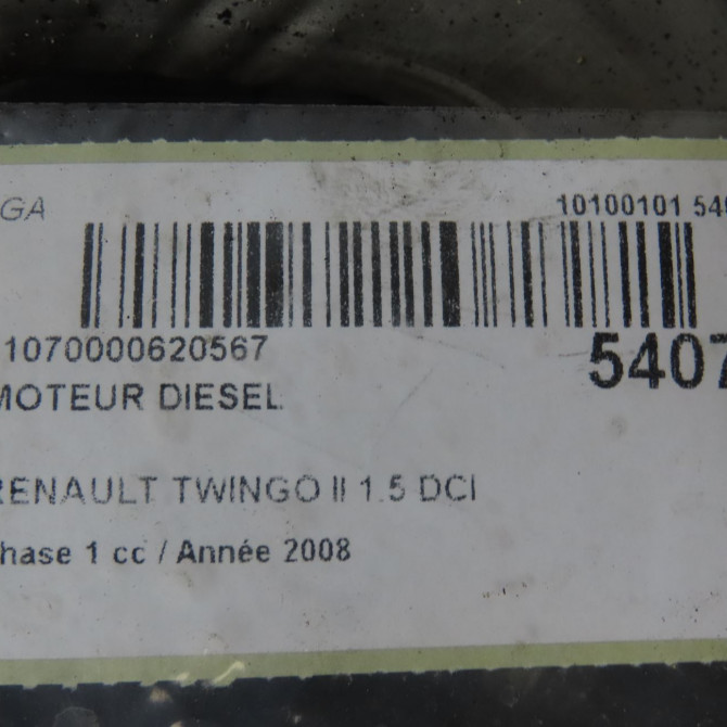 Moteur diesel occasion RENAULT TWINGO II Phase 1 06-2007->11-2011 1.5 DCI 65ch 7701477855 7