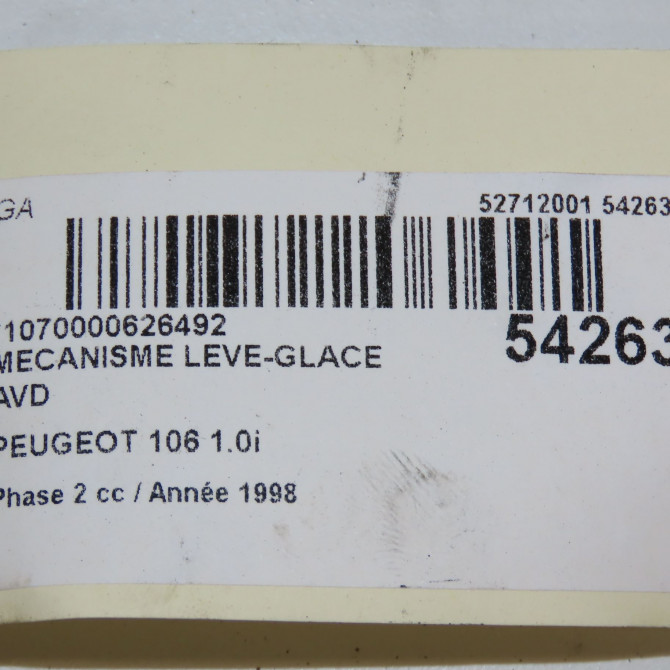 Mécanisme lève-glace avant droit occasion PEUGEOT 106 Phase 2 04-1996->09-2003 1.0i 922275 4