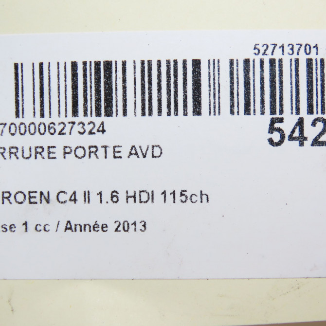 Serrure porte avd occasion CITROEN C4 II Phase 1 10-2010->01-2015 1.6 HDI 115ch 9136GR 7