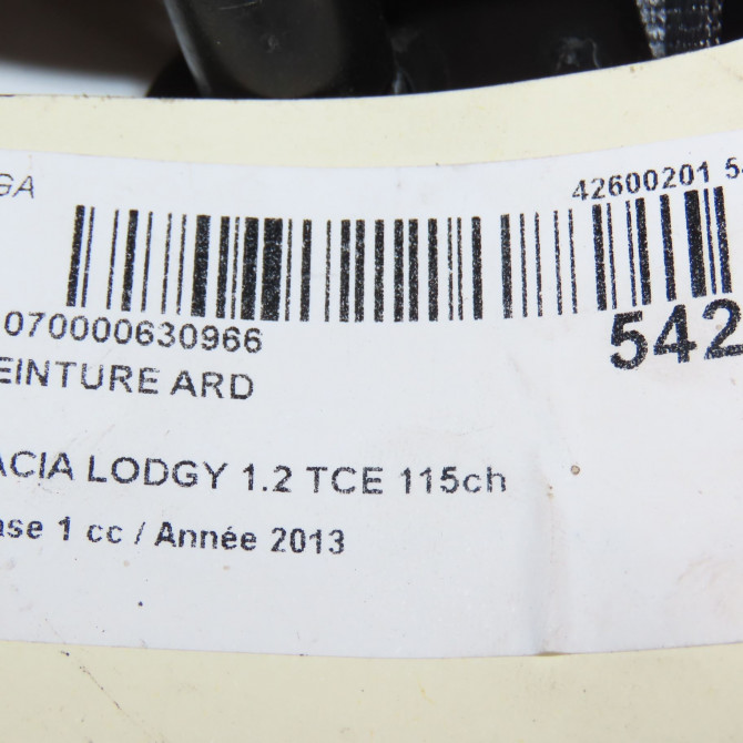 Ceinture arrière droite occasion DACIA LODGY Phase 1 01-2012->... 1.2 TCE 115ch 888401893R 6