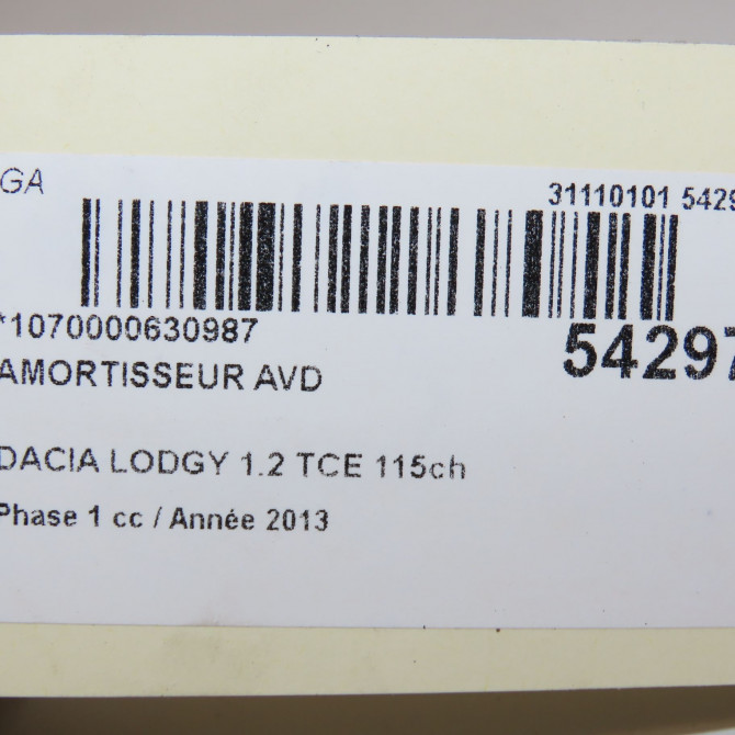Amortisseur avant droit occasion DACIA LODGY Phase 1 01-2012->... 1.2 TCE 115ch 543029566R 4