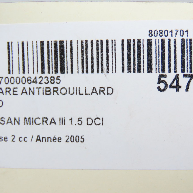 Phare antibrouillard avant droit occasion NISSAN MICRA III Phase 2 11-2005->11-2007 1.5 DCI 86ch 2615089925 6