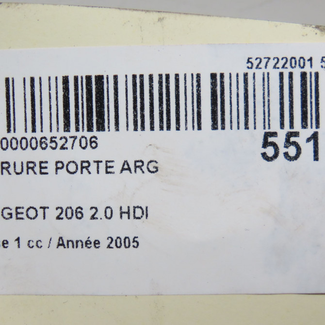Serrure porte arg occasion PEUGEOT 206 Phase 1 09-1998->03-2009 2.0 HDI 9137E5 5