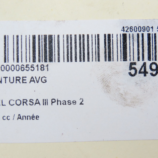 Ceinture avant gauche occasion OPEL CORSA III Phase 2 08-2003->09-2006 13181455 5