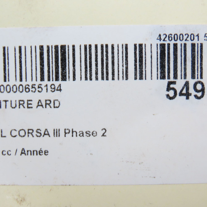 Ceinture arrière droite occasion OPEL CORSA III Phase 2 08-2003->09-2006 13181469 5