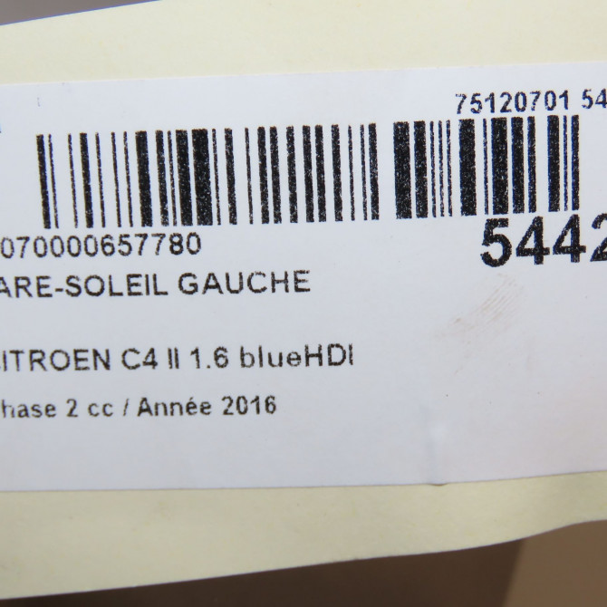 Pare-soleil gauche occasion CITROEN C4 II Phase 2 11-2014->... 1.6 blueHDI 100ch 16128919BJ 4