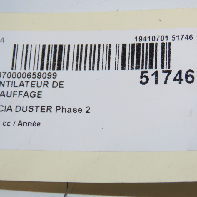 Ventilateur de chauffage occasion DACIA DUSTER Phase 2 09-2013->... 272102762R 5