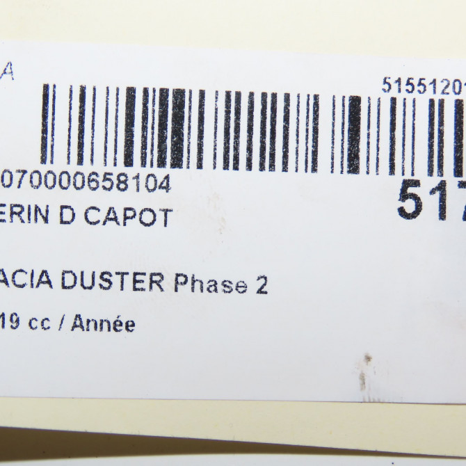 Verin d capot occasion DACIA DUSTER Phase 2 09-2013->... 654702645R 3