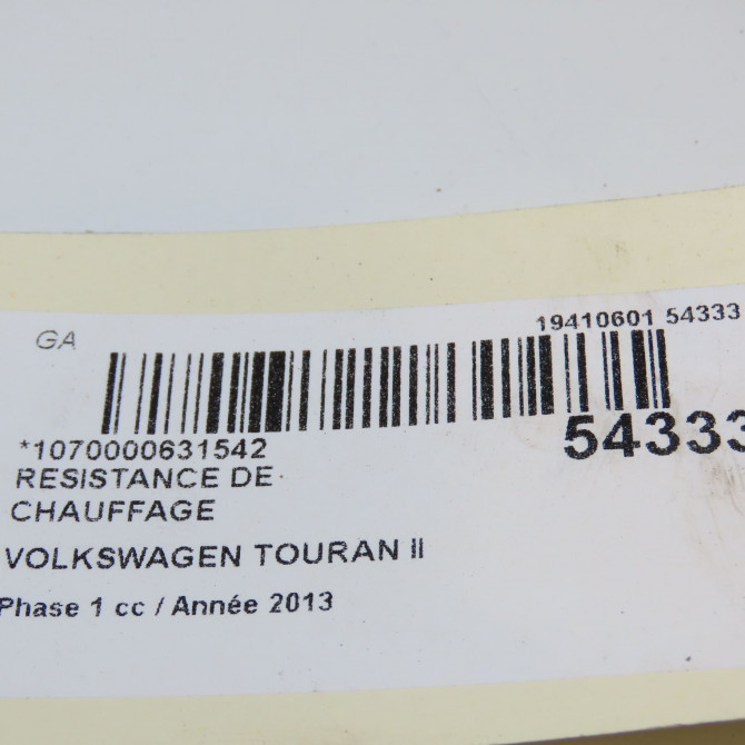Resistance de chauffage occasion VOLKSWAGEN TOURAN II Phase 1 09-2010->12-2015 2.0 TDI 140ch 4