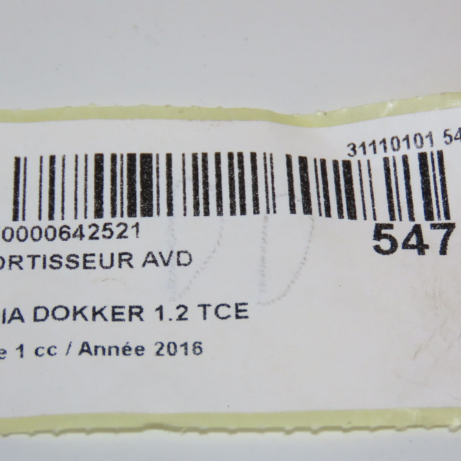 Amortisseur avant droit occasion DACIA DOKKER Phase 1 09-2012->... 1.2 TCE 115ch 543021775R 5