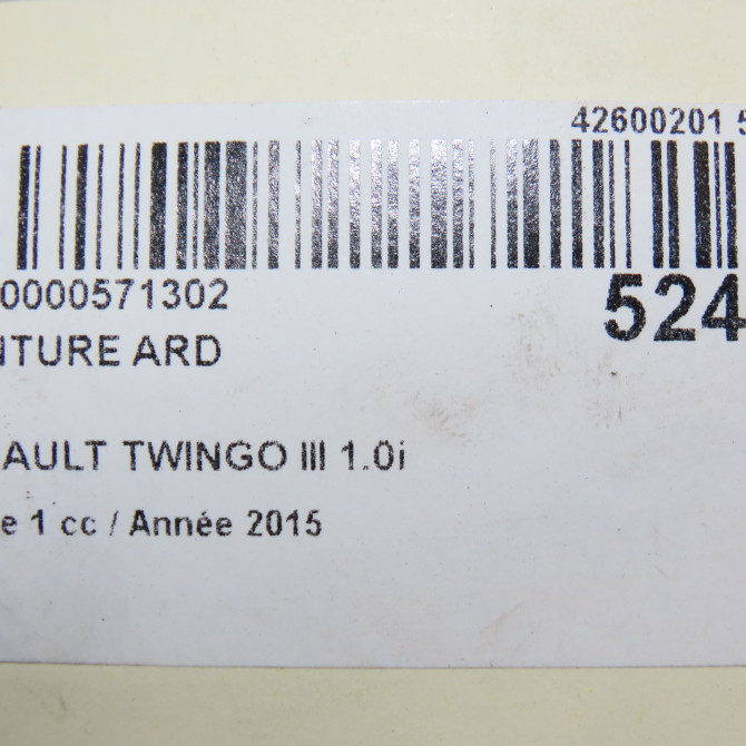Ceinture arrière droite occasion RENAULT TWINGO III Phase 1 06-2014->... 1.0i 70ch 888403864R 6