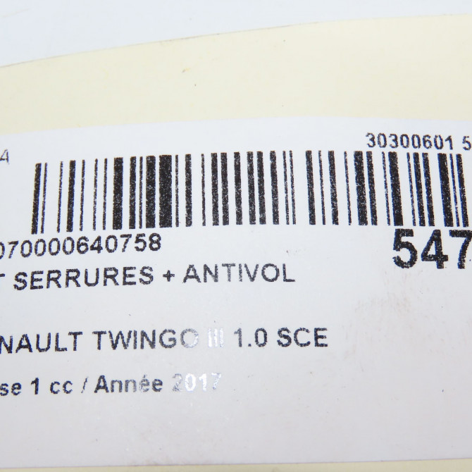 Kit serrures + antivol occasion RENAULT TWINGO III Phase 1 06-2014->... 1.0 SCE 12v 70ch 6