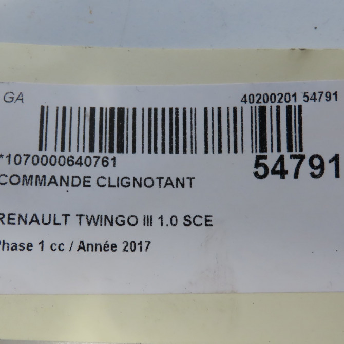 Commande clignotant occasion RENAULT TWINGO III Phase 1 06-2014->... 1.0 SCE 12v 70ch 255407916R 6