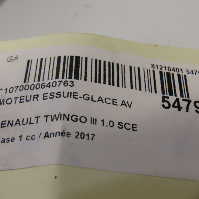 Moteur essuie-glace avant occasion RENAULT TWINGO III Phase 1 06-2014->... 1.0 SCE 12v 70ch 288102205R 7