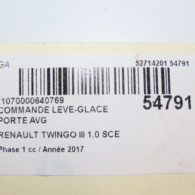 Commande lève-glace porte avant gauche occasion RENAULT TWINGO III Phase 1 06-2014->... 1.0 SCE 12v 70ch 5