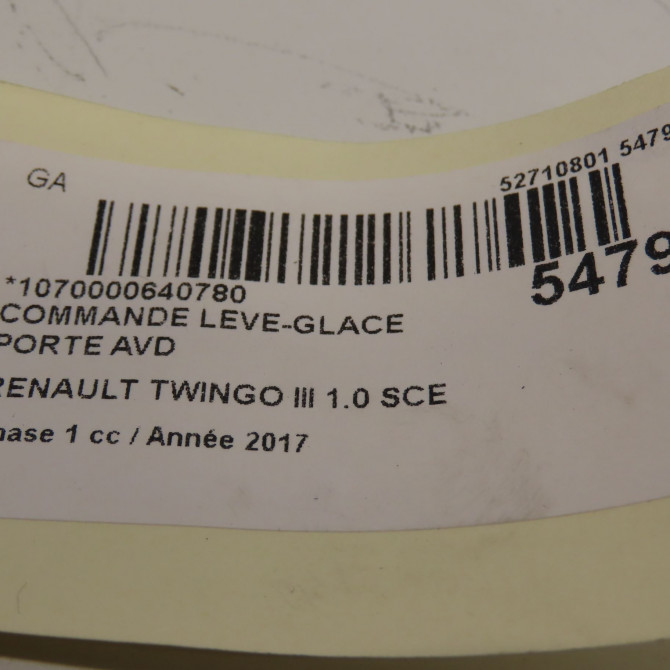 Commande lève-glace porte avant droite occasion RENAULT TWINGO III Phase 1 06-2014->... 1.0 SCE 12v 70ch 5