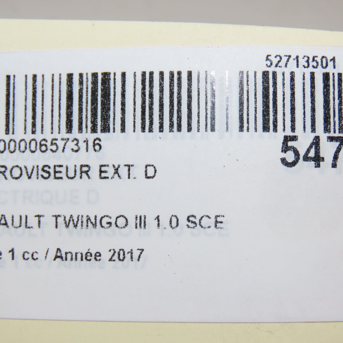 Retroviseur exterieur manuel droit occasion RENAULT TWINGO III Phase 1 06-2014->... 1.0 SCE 12v 70ch 6