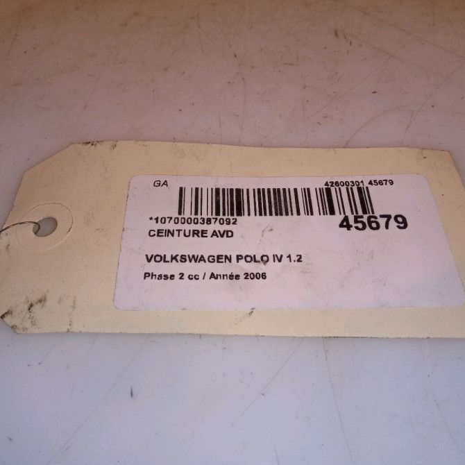 Ceinture avant droite occasion VOLKSWAGEN POLO IV Phase 2 05-2005->09-2009 1.2 65ch 6Q3857706JRAA 4