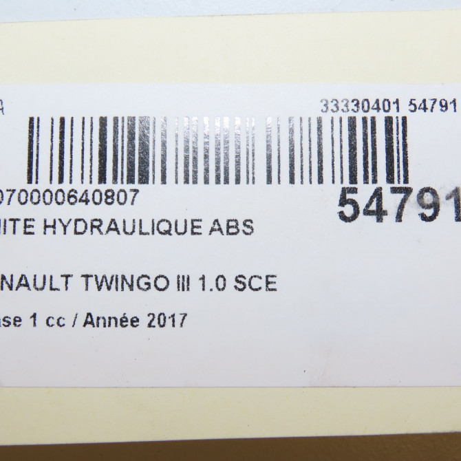Unité hydraulique ABS occasion RENAULT TWINGO III Phase 1 06-2014->... 1.0 SCE 12v 70ch 476609516R 7