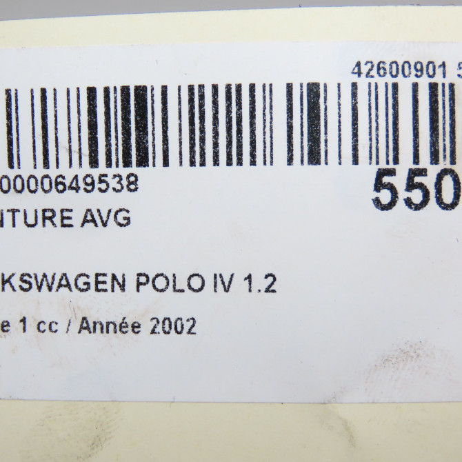 Ceinture avant gauche occasion VOLKSWAGEN POLO IV Phase 1 01-2002->05-2005 1.2 65ch 6Q3857705JRAA 7